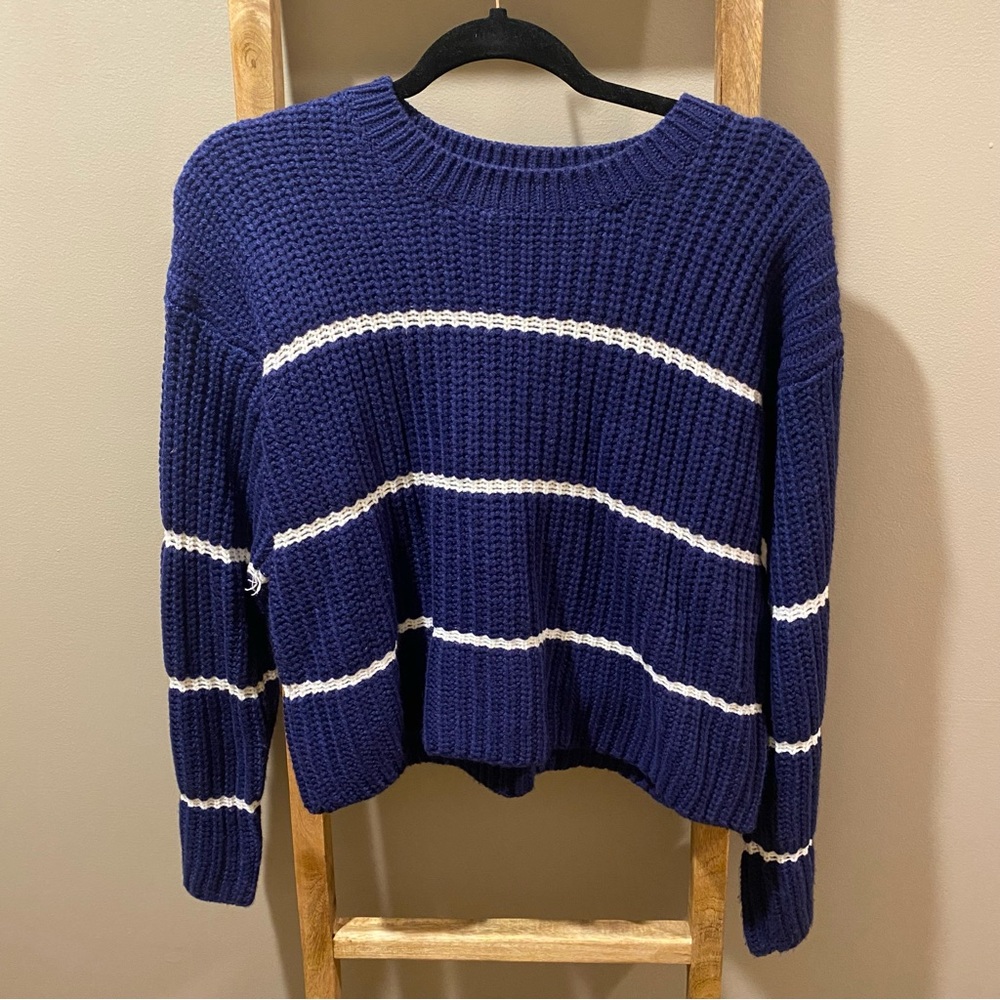 Blue and White Striped Knit Sweater